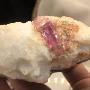 IMPERIAL PINK TOPAZ FROM KATLANG PAKISTAN SPECIMEN WITH ADDITIONAL CRYSTAL- 310.33 GRAMS , 77.1*63.95*36.8MM