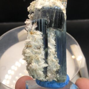 BLUE CAP TOURMALINE SPECIMEN WITH A SIDE ADDITIONAL CRYSTAL AND ALBITE FROM PAPRUK – 55.61 GRAMS , 57.9*26*24.25* MM